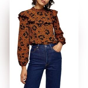 Topshop Floral Leopard Blouse. Size 2.